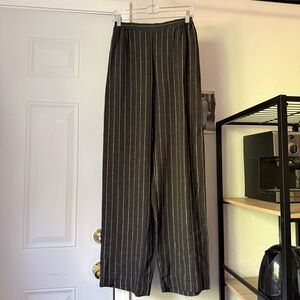NWT ESKANDAR black dark grey silver pin stripe metallic wide leg pull on pants